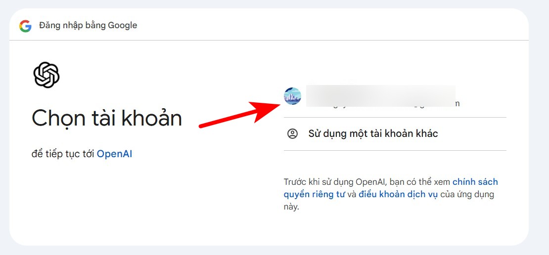 Bước 4: Chọn tài khoản Google đang sử dụng