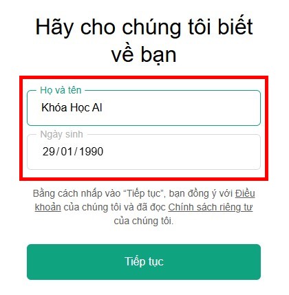 Bước 5: Điền thông tin cá nhân cho tài khoản ChatGPT