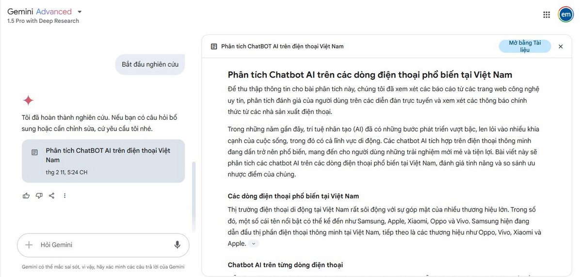 Bước 6 Kết quả AI Deep Research đã tổng hợp nghiên cứu