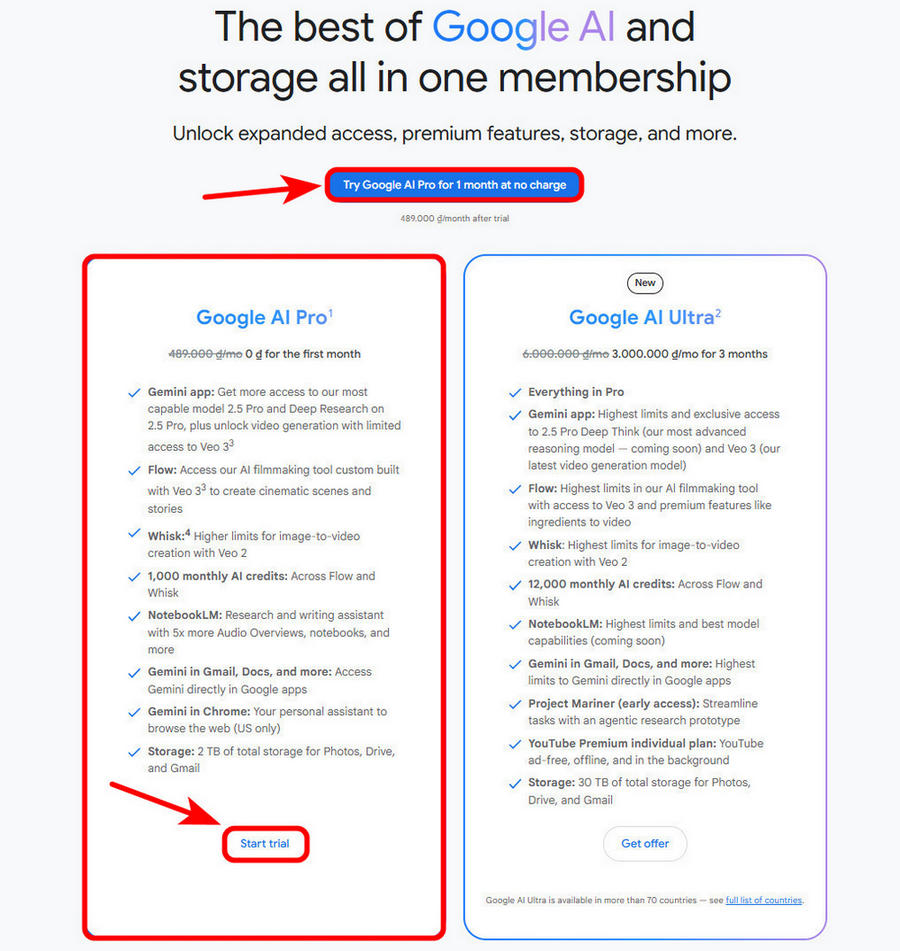 Bước 2 Chọn gói Google AI Pro