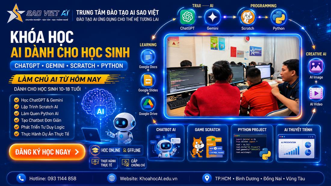 Khóa học ứng dụng AI trong học tập dành cho trẻ em